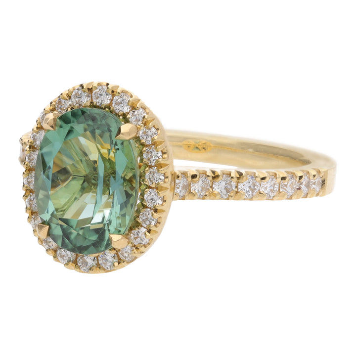 Montana Castel Green Tourmaline and Diamond 18ct Yellow Gold Oval Cluster Ring