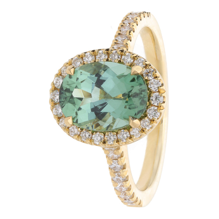 Montana Castel Green Tourmaline and Diamond 18ct Yellow Gold Oval Cluster Ring - Michael Jones Jeweller