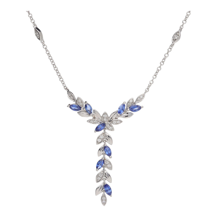 Sapphire and Diamond 9ct White Gold Vine Necklace - Michael Jones Jeweller