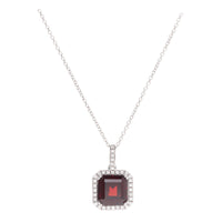 Garnet and Diamond 18ct White Gold Cluster Necklace