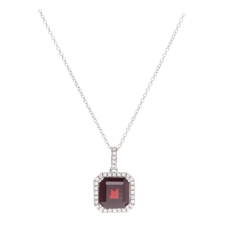Garnet and Diamond 18ct White Gold Cluster Necklace - Michael Jones Jeweller