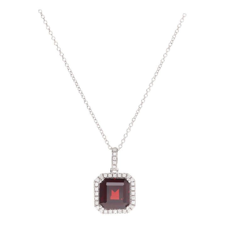Garnet and Diamond 18ct White Gold Cluster Necklace