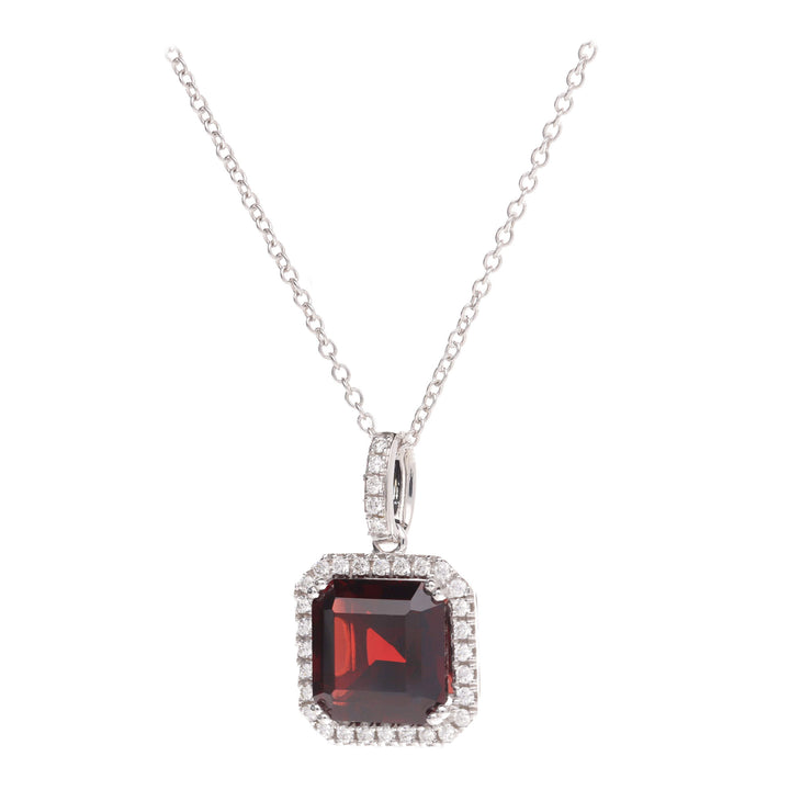 Garnet and Diamond 18ct White Gold Cluster Necklace