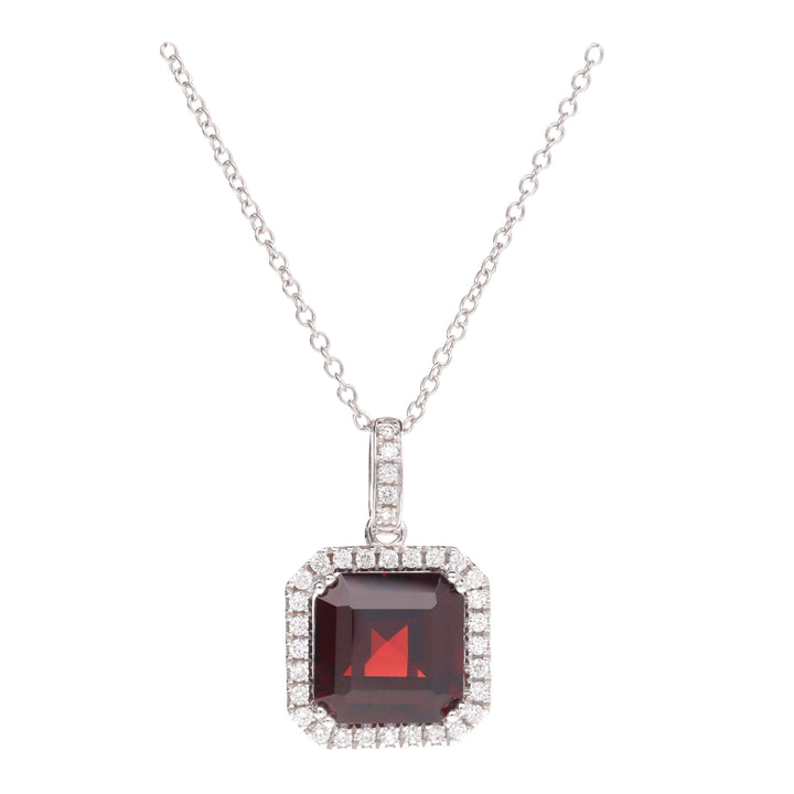Garnet and Diamond 18ct White Gold Cluster Necklace - Michael Jones Jeweller
