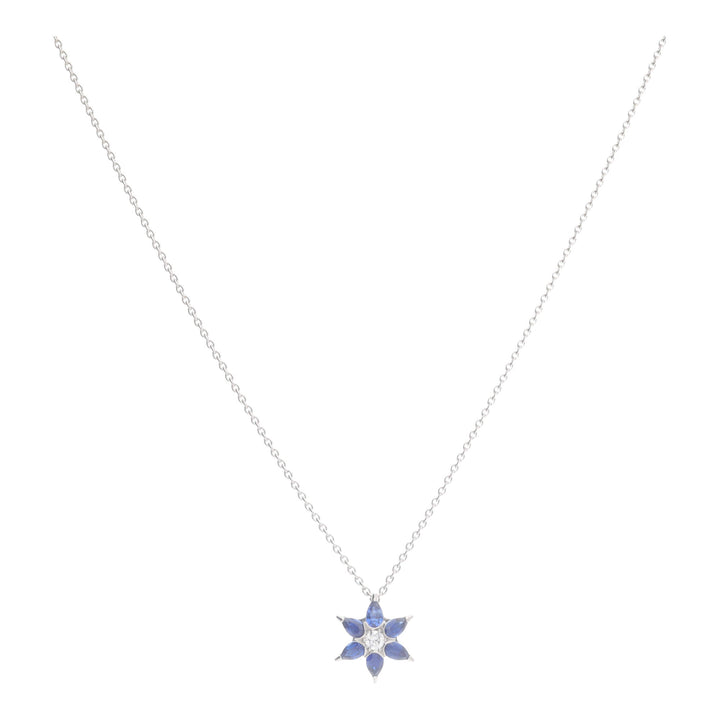 Sapphire and Diamond 18ct White Gold Flower Pendant - Michael Jones Jeweller