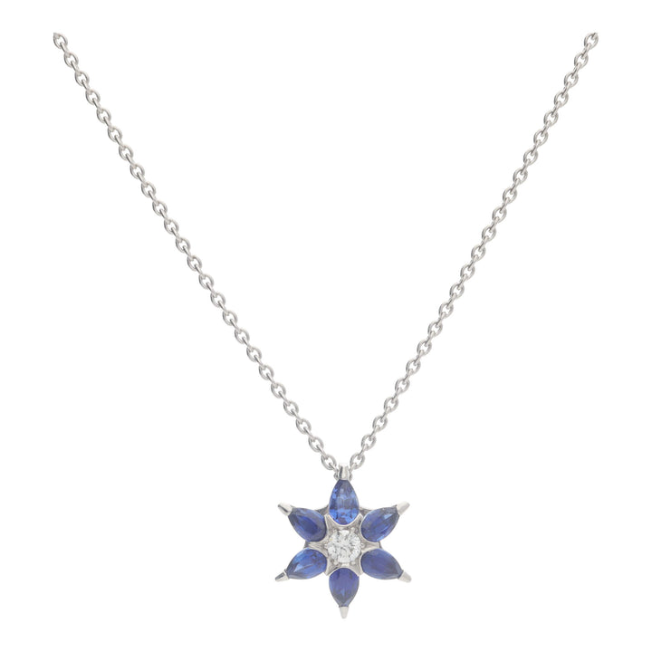 Sapphire and Diamond 18ct White Gold Flower Pendant - Michael Jones Jeweller