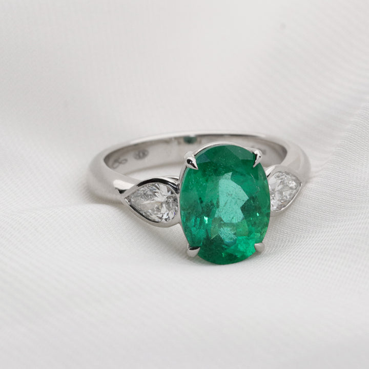 Emerald and Diamond Platinum Ring - Michael Jones Jeweller