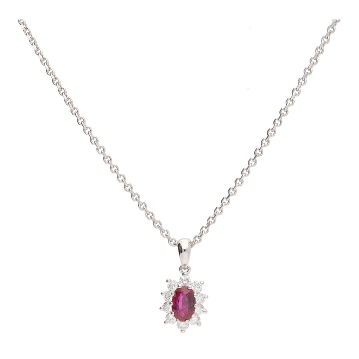 Ruby and Diamond 18ct White Gold Cluster Pendant - Michael Jones Jeweller