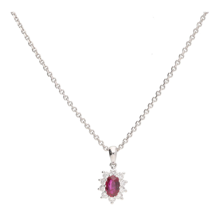 Ruby and Diamond 18ct White Gold Cluster Pendant