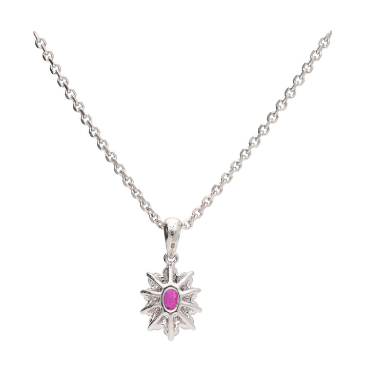 Ruby and Diamond 18ct White Gold Cluster Pendant - Michael Jones Jeweller