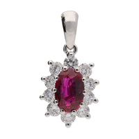 Ruby and Diamond 18ct White Gold Cluster Pendant - Michael Jones Jeweller