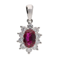 Ruby and Diamond 18ct White Gold Cluster Pendant