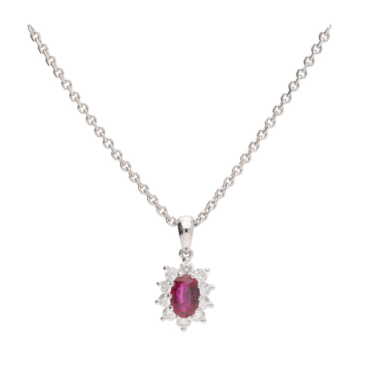 Ruby and Diamond 18ct White Gold Cluster Pendant - Michael Jones Jeweller