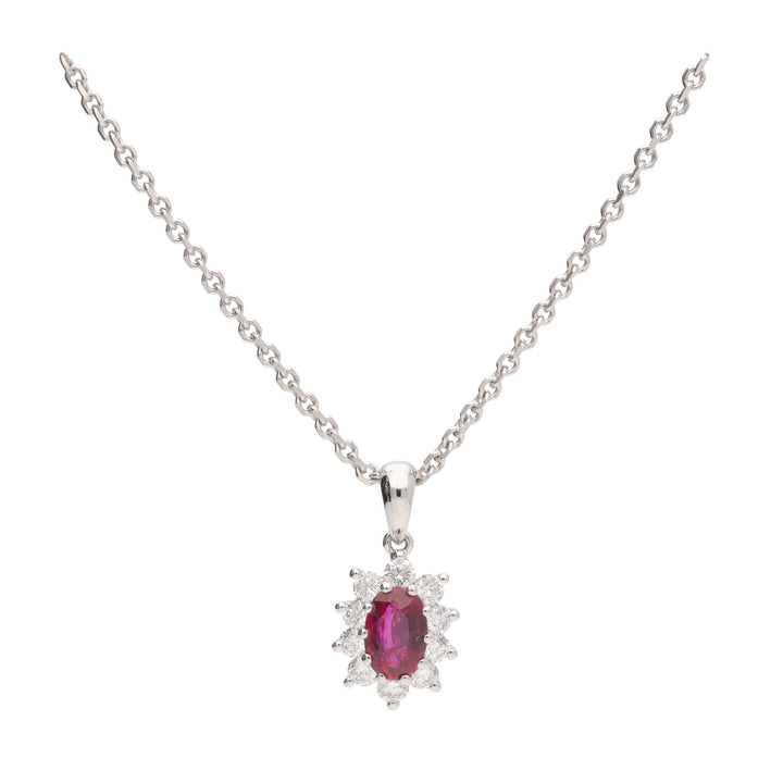 Ruby and Diamond 18ct White Gold Cluster Pendant