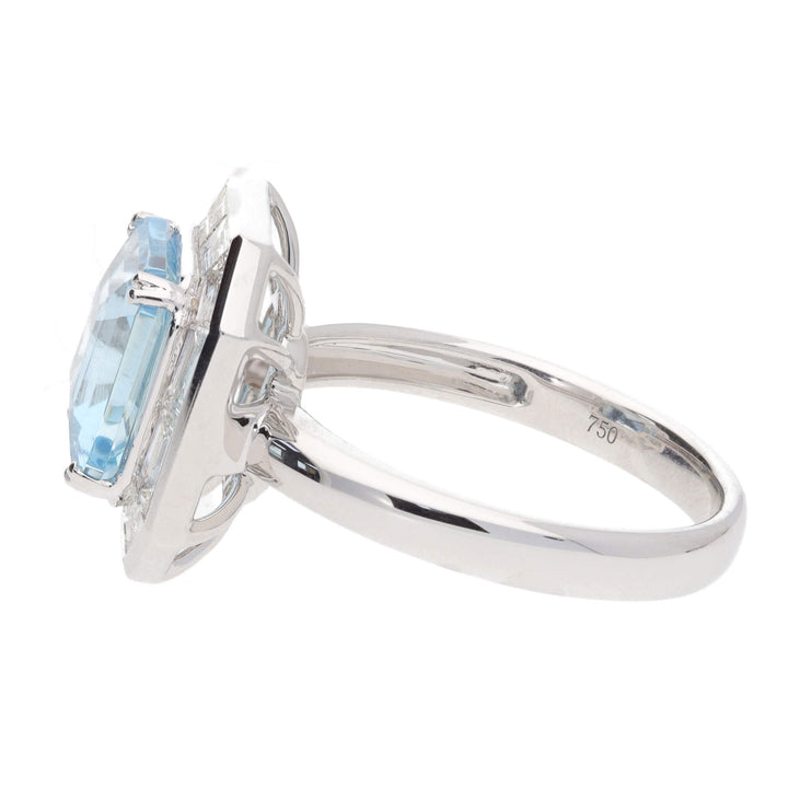 Octagonal Aquamarine and Diamond 18ct White Gold Ring