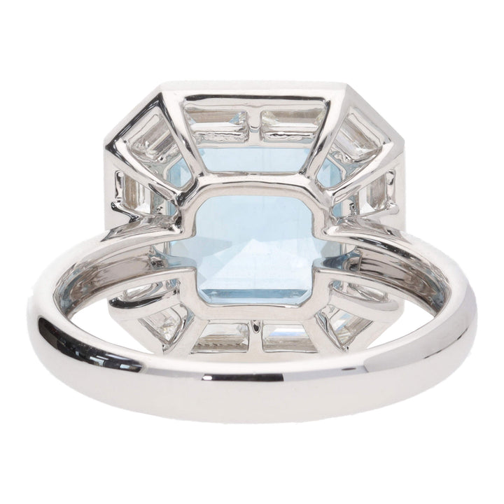 Octagonal Aquamarine and Diamond 18ct White Gold Ring