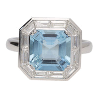 Octagonal Aquamarine and Diamond 18ct White Gold Ring