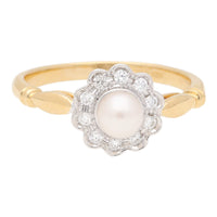 Pearl and Diamond 18ct Yellow Gold Cluster Ring