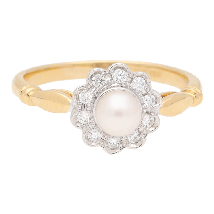Pearl and Diamond 18ct Yellow Gold Cluster Ring