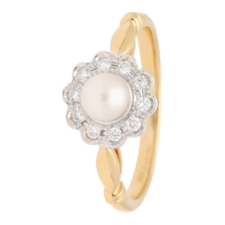Pearl and Diamond 18ct Yellow Gold Cluster Ring