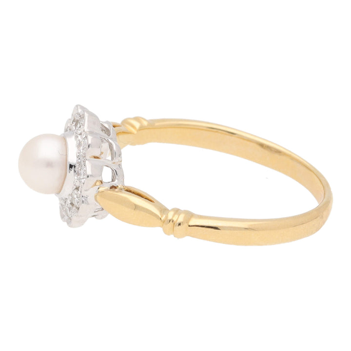 Pearl and Diamond 18ct Yellow Gold Cluster Ring