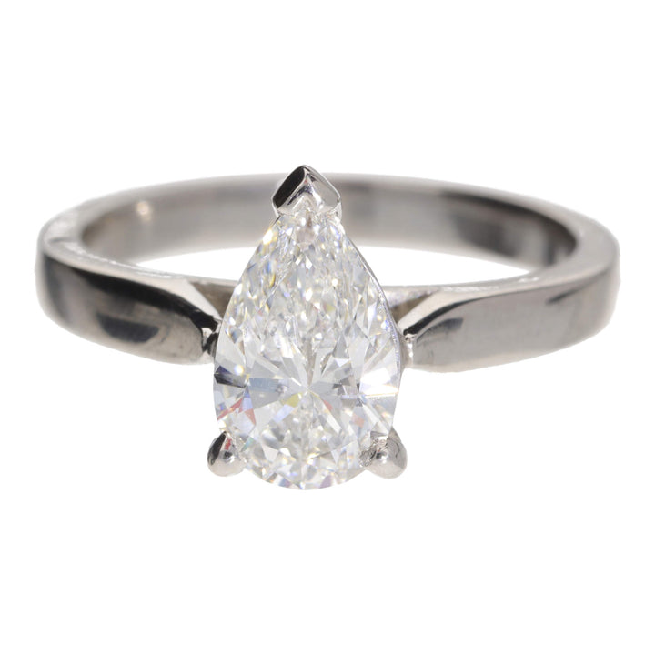 Lab Grown Diamond 1.23ct E VVS1 Platinum Pear Cut Solitaire Ring - Michael Jones Jeweller