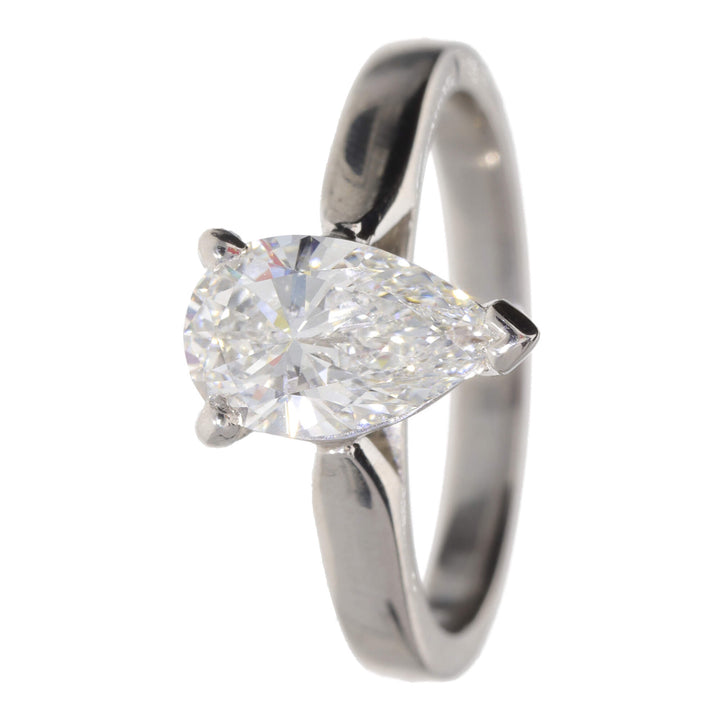 Lab Grown Diamond 1.23ct E VVS1 Platinum Pear Cut Solitaire Ring - Michael Jones Jeweller