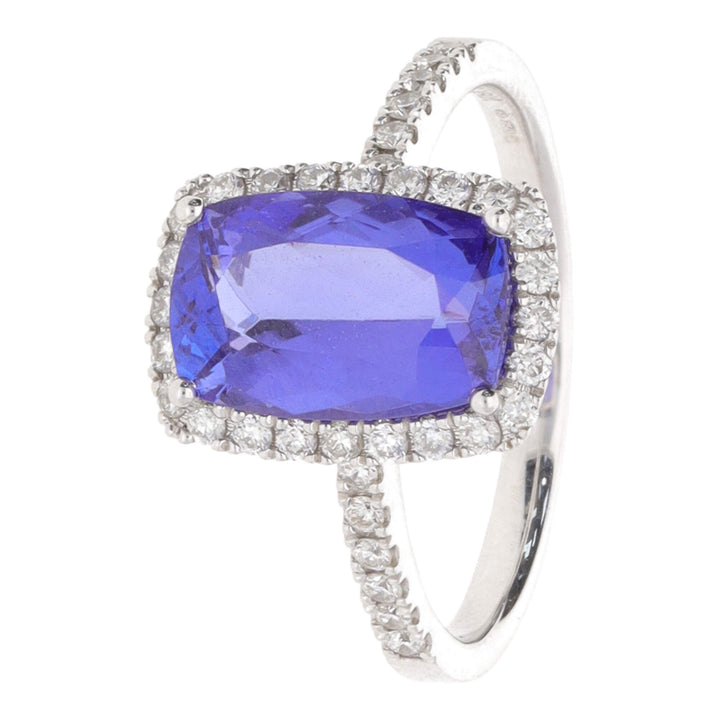Tanzanite and Diamond 18ct White Gold Cluster Ring - Michael Jones Jeweller