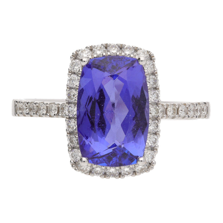Tanzanite and Diamond 18ct White Gold Cluster Ring - Michael Jones Jeweller