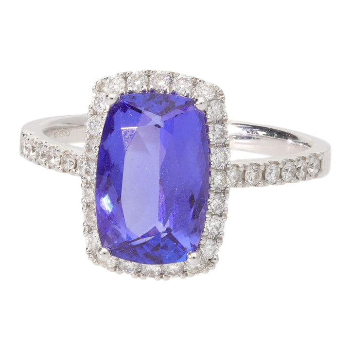 Tanzanite and Diamond 18ct White Gold Cluster Ring - Michael Jones Jeweller
