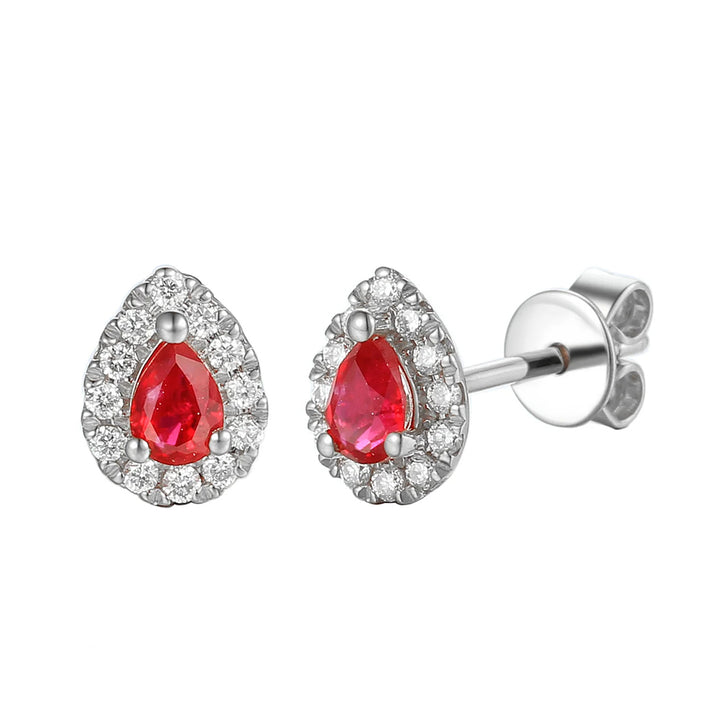 Ruby And Diamond 18ct White Gold Pear Cluster Earrings