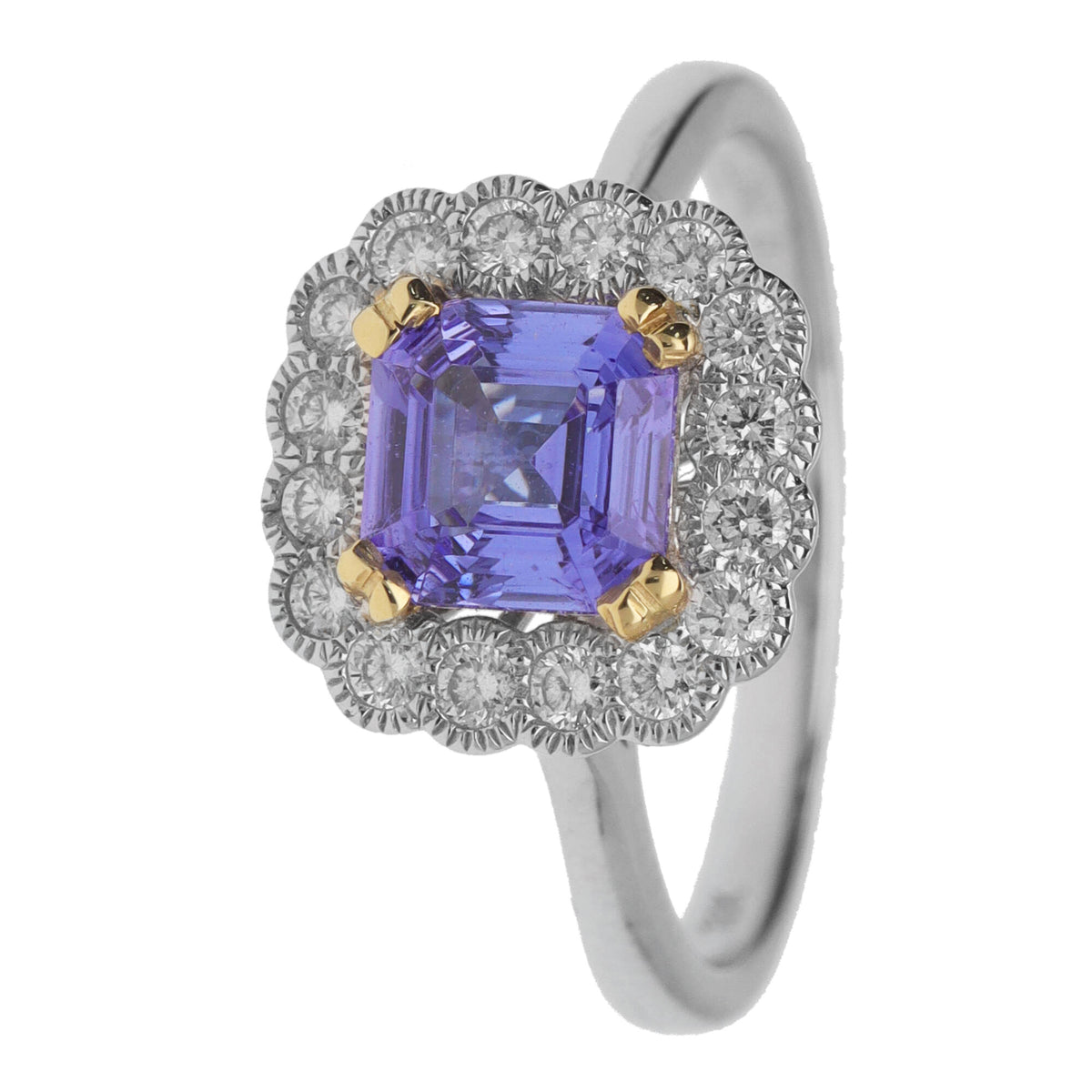 Tanzanite and Diamond 18ct White and Yellow Gold Cluster Ring - Michael Jones Jeweller