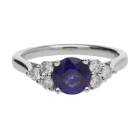 Blue Sapphire and Diamond Trefoil 18ct White Gold Ring - Michael Jones Jeweller