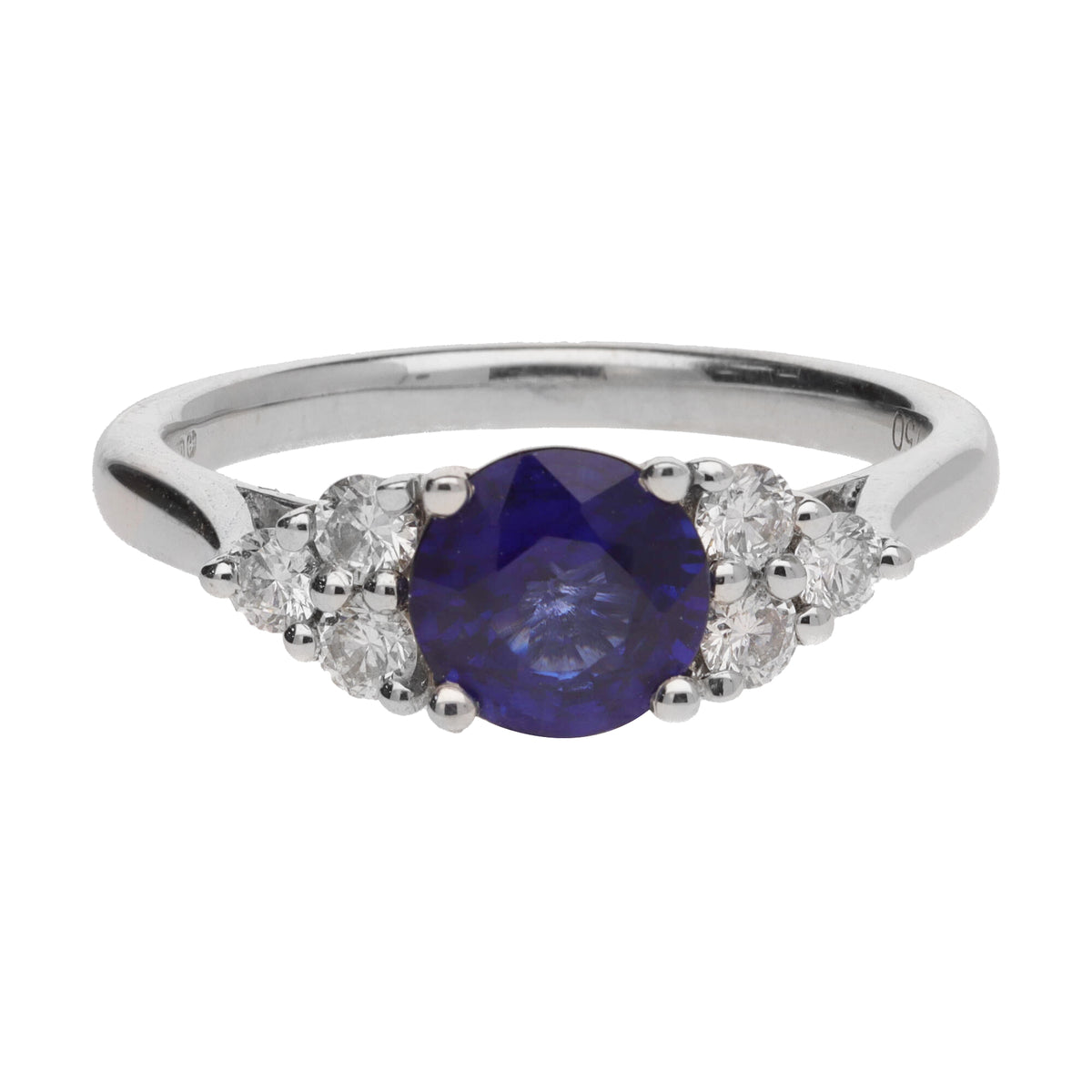 Blue Sapphire and Diamond Trefoil 18ct White Gold Ring - Michael Jones Jeweller