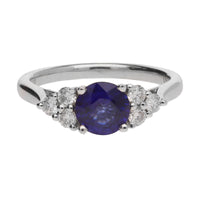 Blue Sapphire and Diamond Trefoil 18ct White Gold Ring