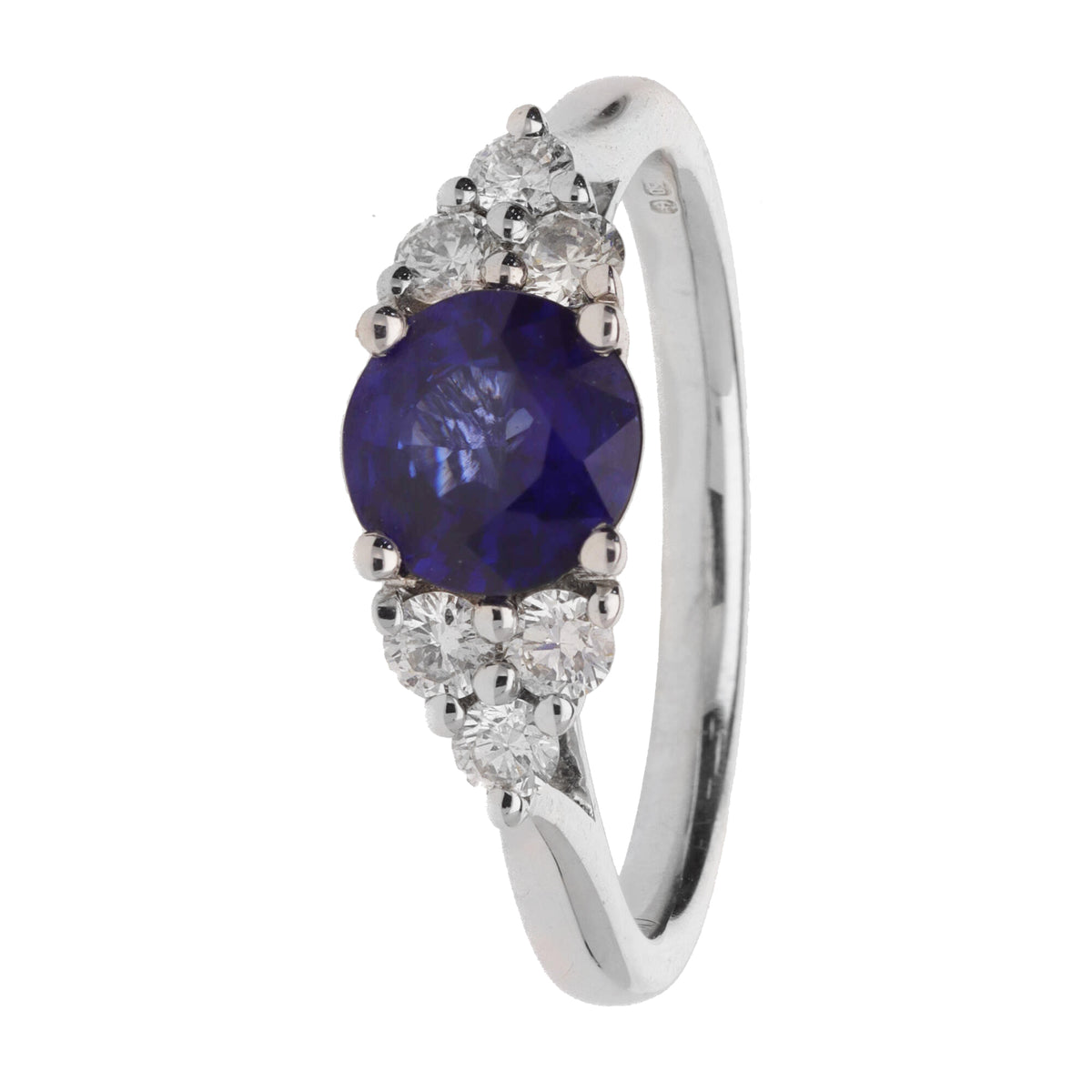 Blue Sapphire and Diamond Trefoil 18ct White Gold Ring - Michael Jones Jeweller