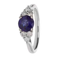 Blue Sapphire and Diamond Trefoil 18ct White Gold Ring