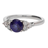 Blue Sapphire and Diamond Trefoil 18ct White Gold Ring - Michael Jones Jeweller
