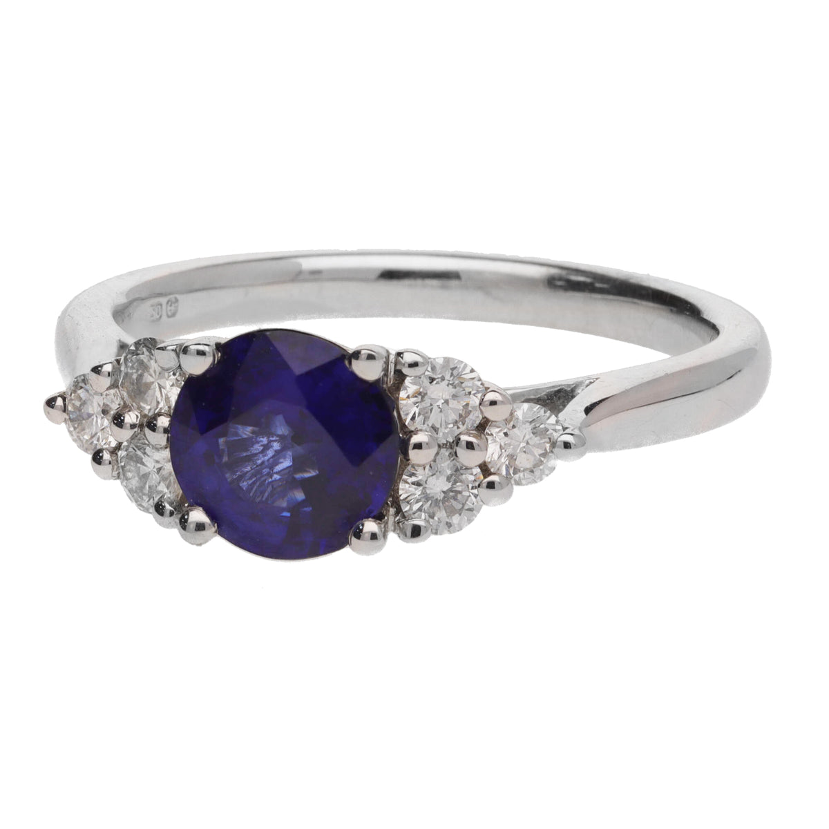 Blue Sapphire and Diamond Trefoil 18ct White Gold Ring - Michael Jones Jeweller