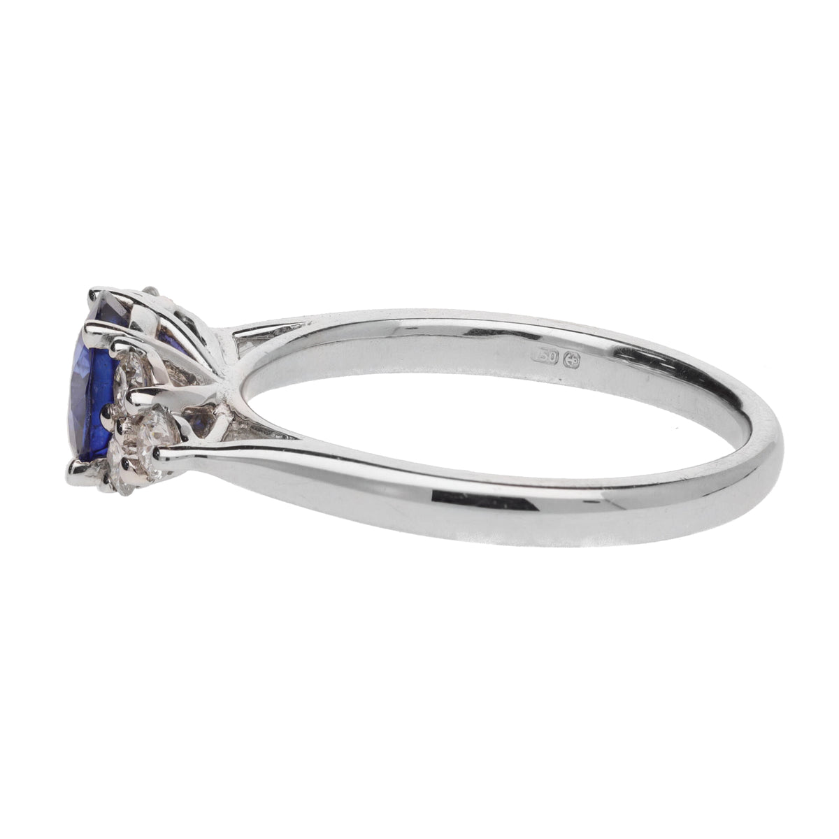Blue Sapphire and Diamond Trefoil 18ct White Gold Ring - Michael Jones Jeweller