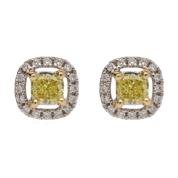Yellow Diamond 18ct Yellow and White Gold Cluster Earrings