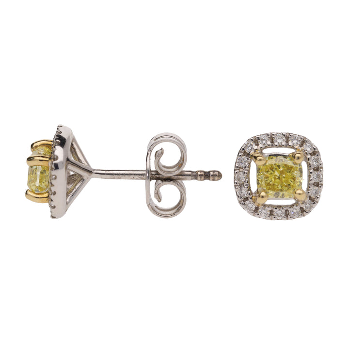Yellow Diamond 18ct Yellow and White Gold Cluster Earrings - Michael Jones Jeweller
