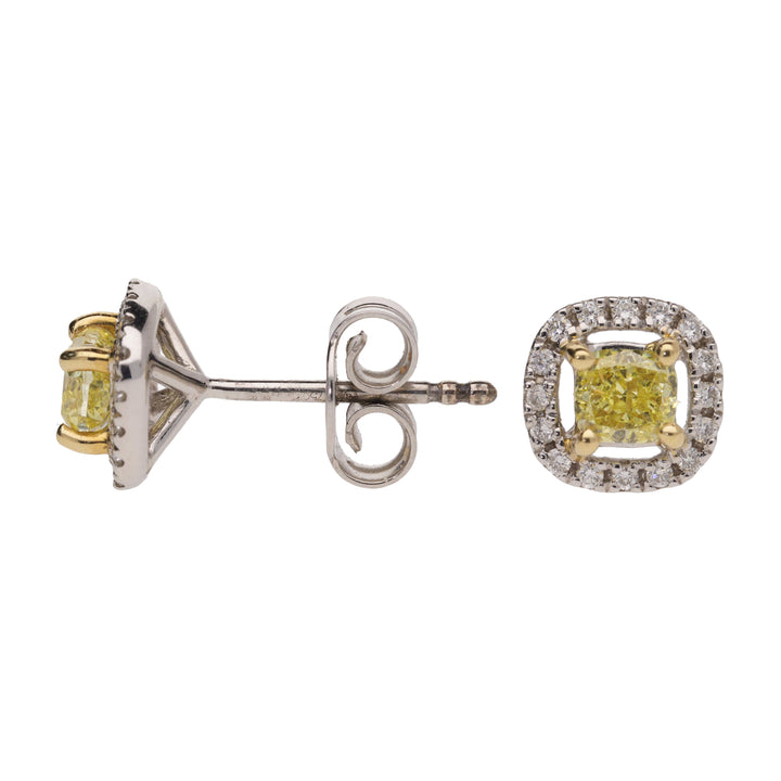 Yellow Diamond 18ct Yellow and White Gold Cluster Earrings