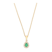 Emerald and Diamond 18ct Yellow Gold Pear Shaped Pendant - Michael Jones Jeweller