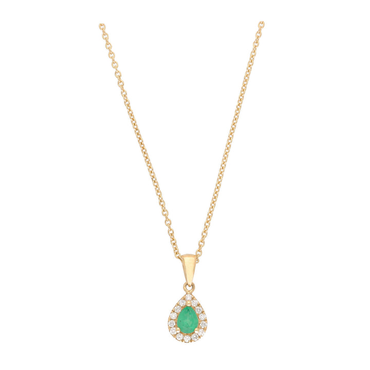 Emerald and Diamond 18ct Yellow Gold Pear Shaped Pendant - Michael Jones Jeweller