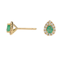 Emerald and Diamond 18ct Yellow Gold Pear Stud Earrings - Michael Jones Jeweller