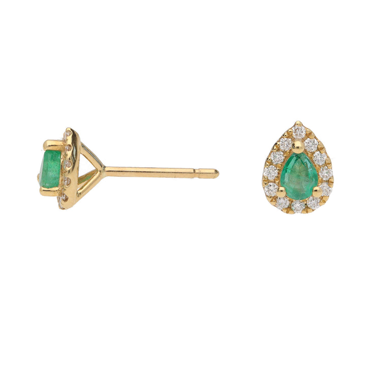Emerald and Diamond 18ct Yellow Gold Pear Stud Earrings - Michael Jones Jeweller
