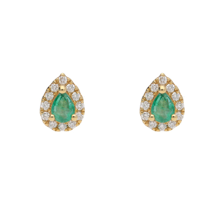 Emerald and Diamond 18ct Yellow Gold Pear Stud Earrings - Michael Jones Jeweller