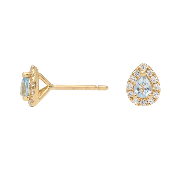 Aquamarine and Diamond 18ct Yellow Gold Pear Stud Earrings - Michael Jones Jeweller