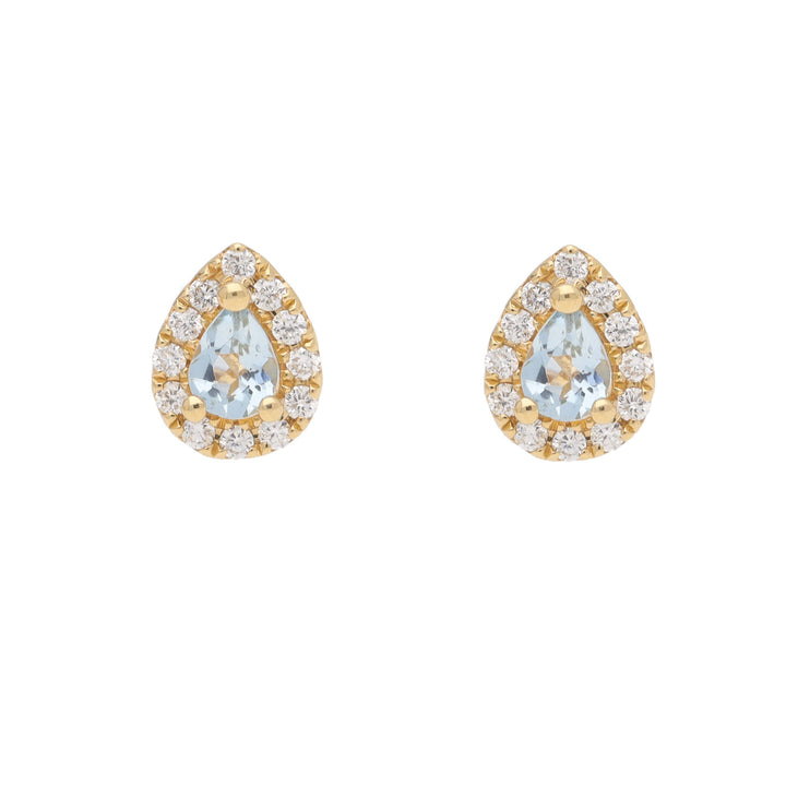 Aquamarine and Diamond 18ct Yellow Gold Pear Stud Earrings - Michael Jones Jeweller